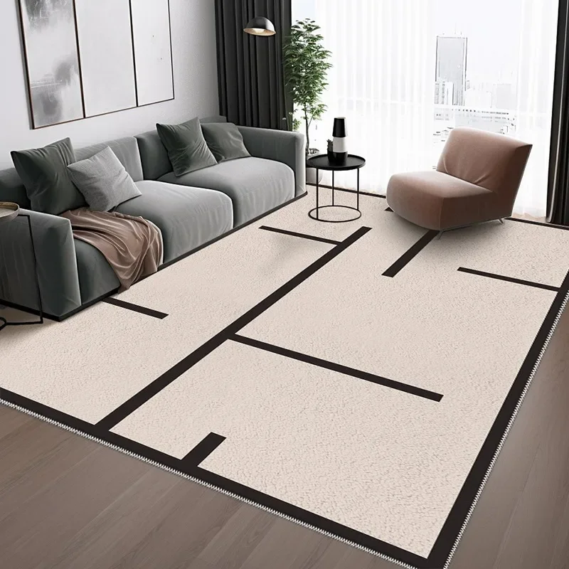 

Black Striped Living Room Carpet Cream Luxury Decorative Rug Comfortable Soft Bedroom Carpets Minimalist Art Balcony Rugs السجاد