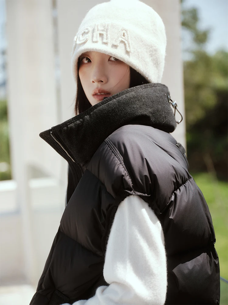 

ChillCozy Thiened White Goose down Vest Stand Collar Anti-Drift Winter Women's Faion Commute Sle Zipper Closure Pure Color