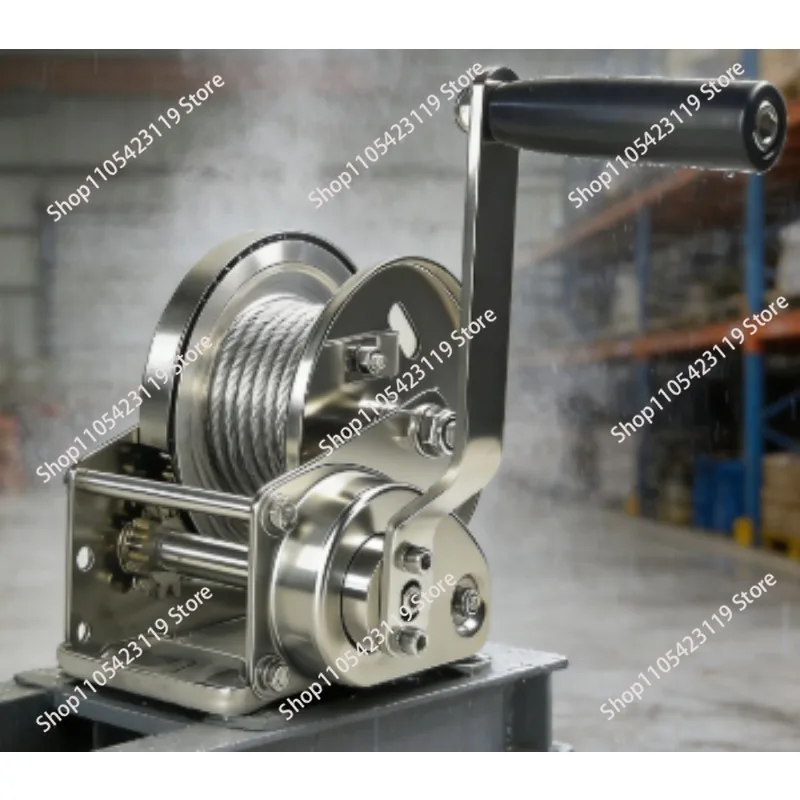 Stainless Steel Self-Locking Manual Hand Crank Winch, Heavy Duty Lifting Hoist Cable Hanger Tool 800LBS