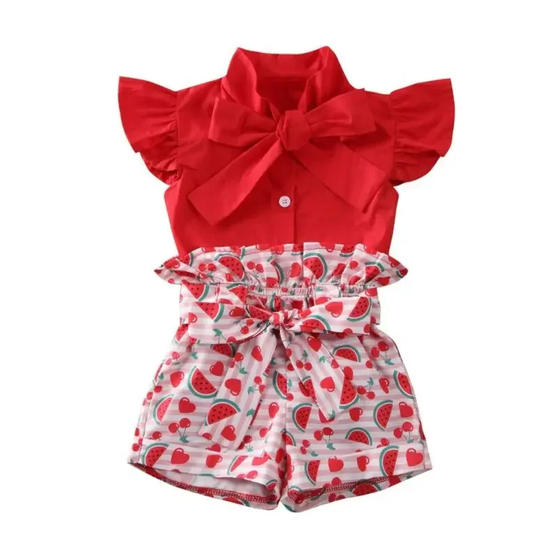 2020 Baby Girl Red Shirt Top Watermelon Shorts 2Pcs Set