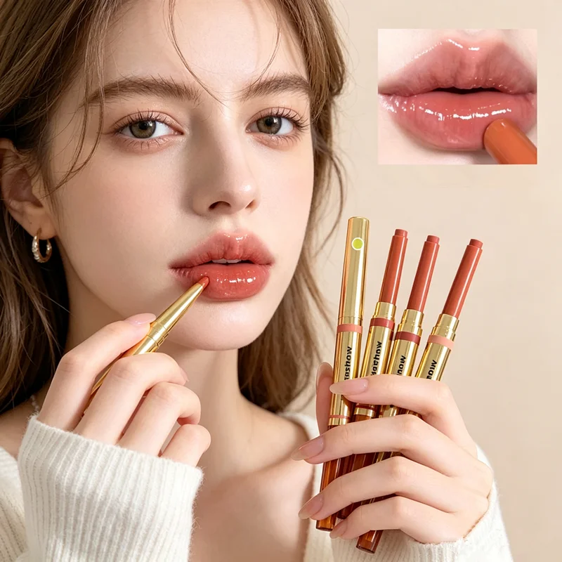2‑in‑1 Lip Pen Matte & Glassy Lip Finish Long Lasting Lip Liner Lipstick Natural Stereo Lip Shaping Nude Daily Lip Makeup