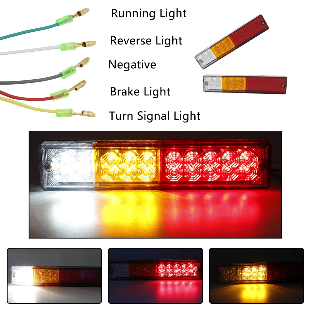 20-LED Truck Trailer Tail Light Turn Signal Reverse Brake Light, Stop Rear Flash Lamp,3W 12V Red-Amber-White Waterproof