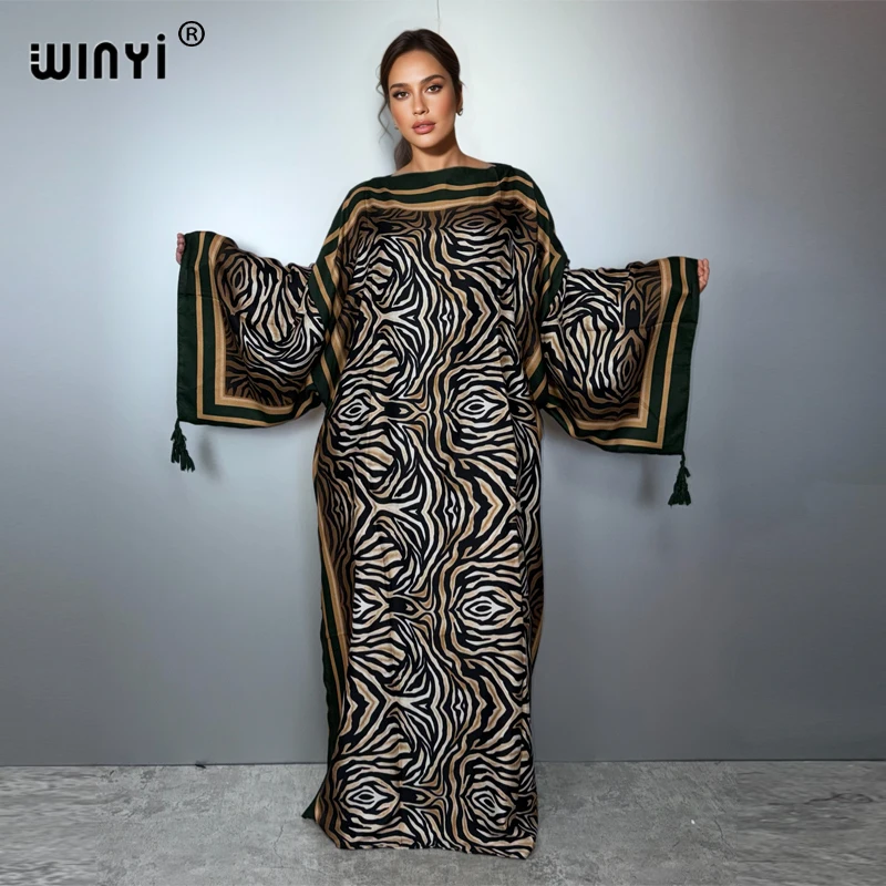 Gaun muslim wanita WINYI, gaun kaftan elegan untuk pesta, gaun kaftan longgar wanita Timur Tengah, abaya dubai mewah, kaftan motif cetak, pakaian pantai