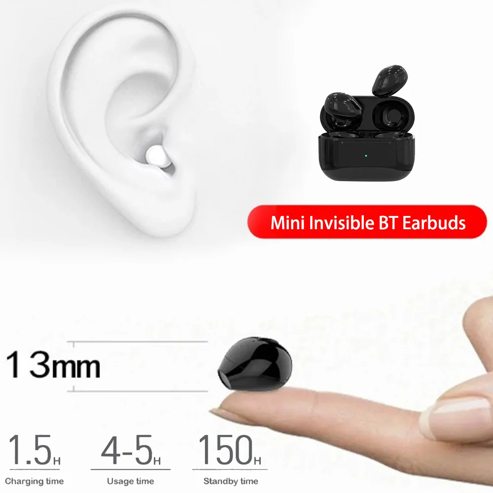 Onzichtbare Koptelefoon Mini Koptelefoon Bluetooth Tws Draadloze Touch Gaming Nfc Semi-In-Ear Oordopjes Ruisonderdrukking Sport Headset
