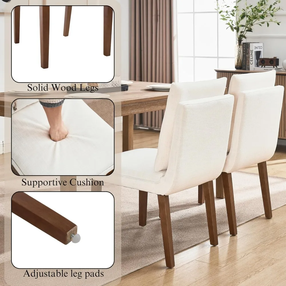 Dining Chairs Set of 4 with Removable Back Cushions,Modern Linen Upholstered Dining Chairs for Kitchen,Dining Room,Living Room,