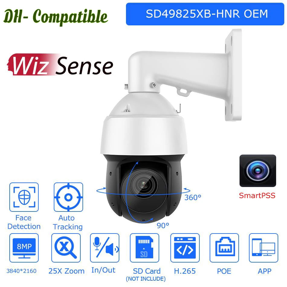 Vikylin DH 8MP WizSense PTZ IP Camera OEM SD49825XB-HNR 25X Zoom two-way Audio Face Detection Security Surveillance IP Camera