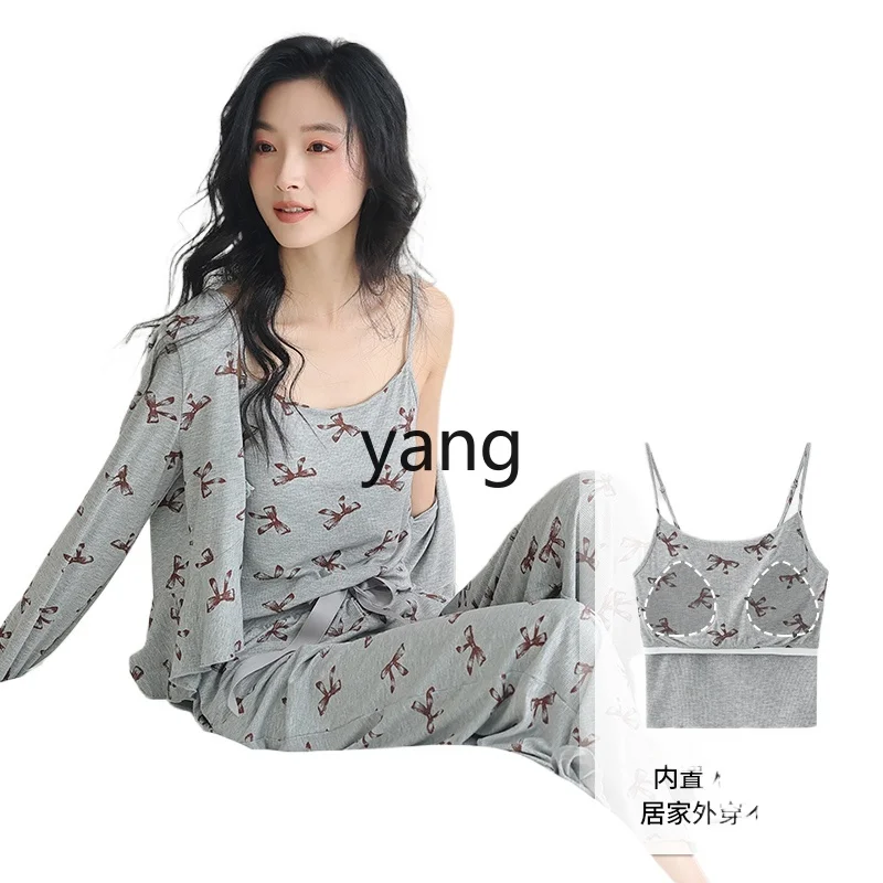 

LMM women's spring and summer ice silk long sleeves with chest pads, loungewear can be worn outside