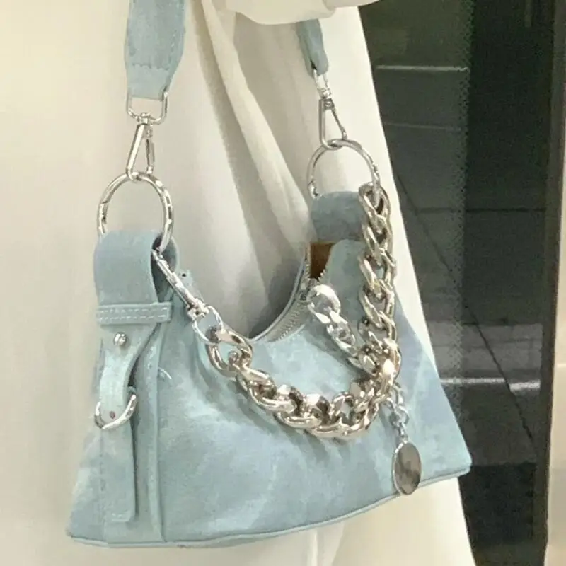 Shoulder Bags Women's New Denim Canvas Bags Korean Style Niche Design Chain Bags Small Square Bags Fashion Leisure Handheld Bags