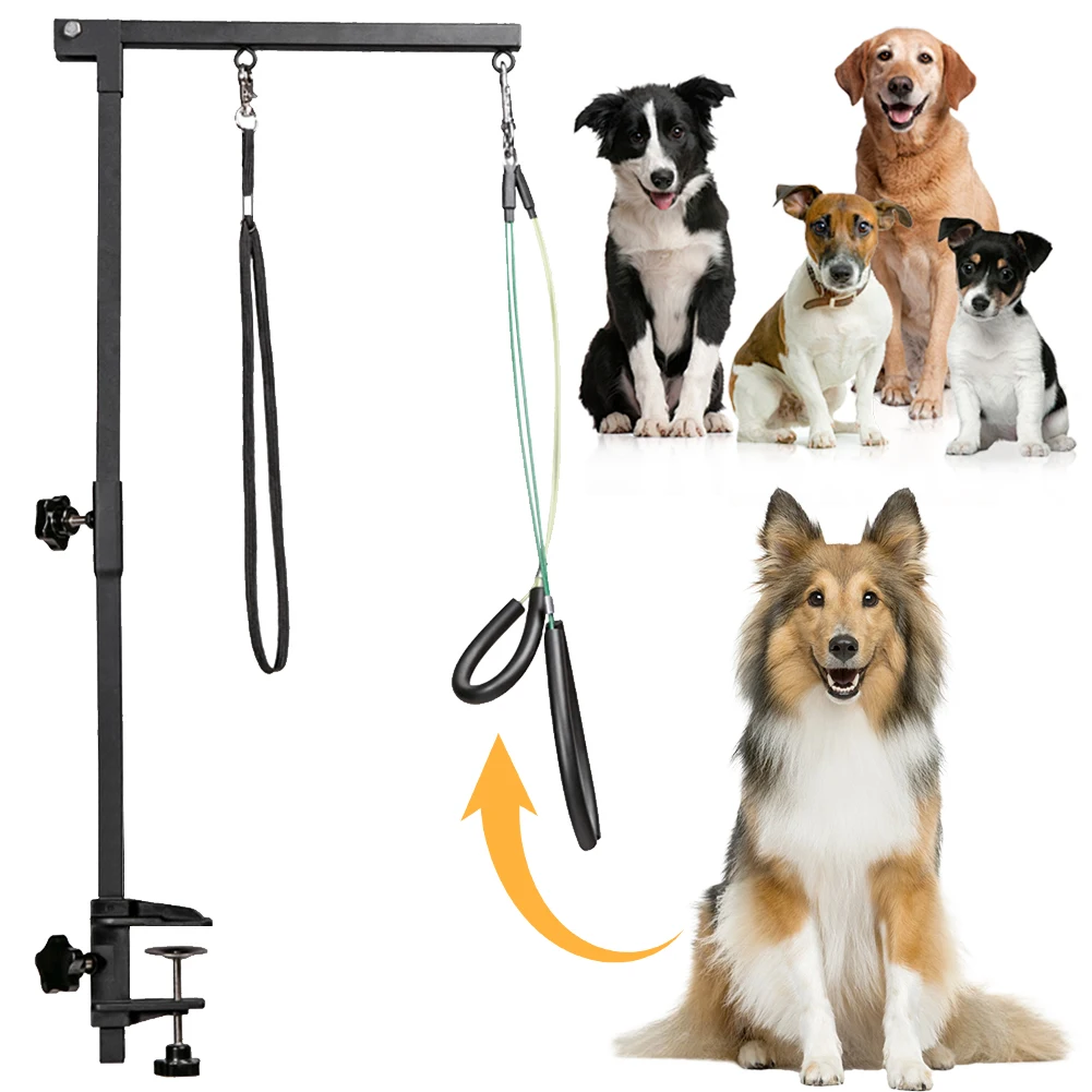 

Dog Shower Stand with Restraint Rope Suspender Grooming Table Arm Support Telescopic Pet Grooming Stand with Sling for Bath Desk