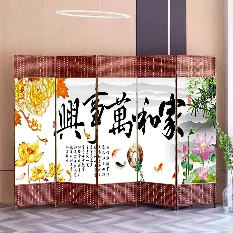 Mobile Folding Screen Partition for Living Room Bedroom Entrance Porch Home Decor Magnolia Pattern Privacy Divider Health
