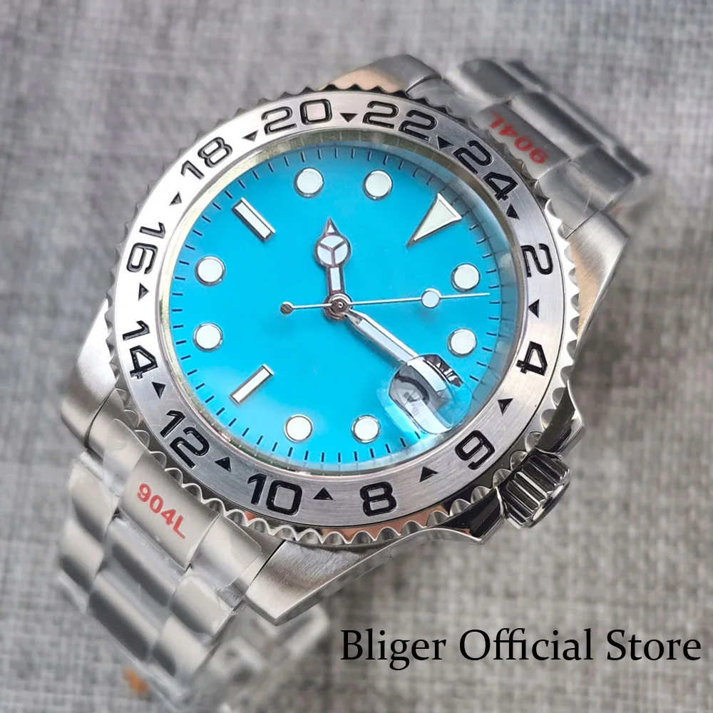 

BLIGER 24 Jewel NH35A 40mm Automatic Men Watch Sapphire Glass Stainless Steel Brushed Steel Bracelet Luminous Sky Blue