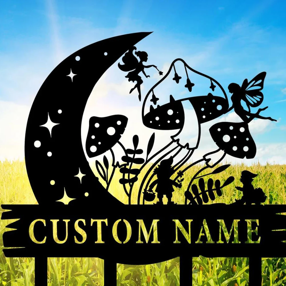 Custom Fairy Mushroom Garden Stakes, Metal Fairy Garden Signs, Personalized Garden Stakes, Yard Decorations, Garden Gifts