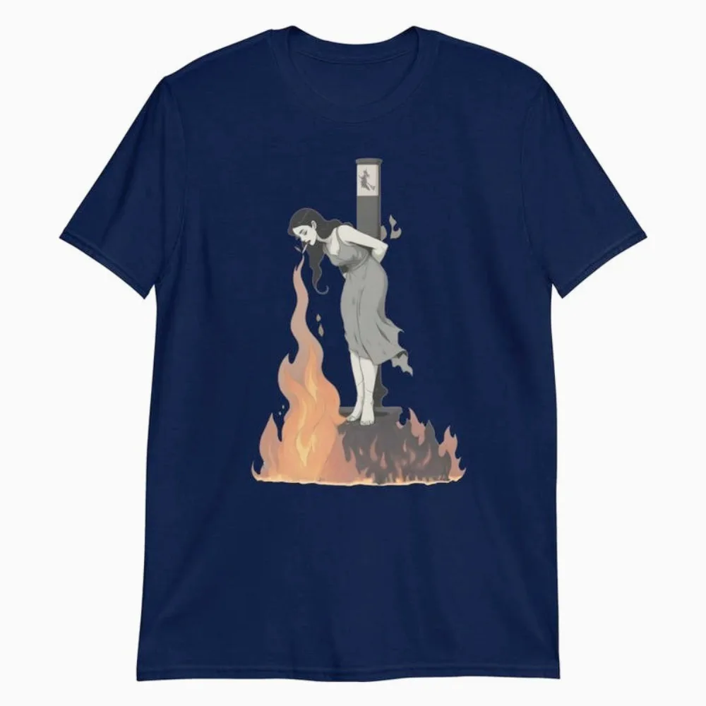 Witch Lighting Cigarette While Burning At The Stake Tshirt Personality Attitude Tee Tops Men Women Unisex Summer Casual Tshirt