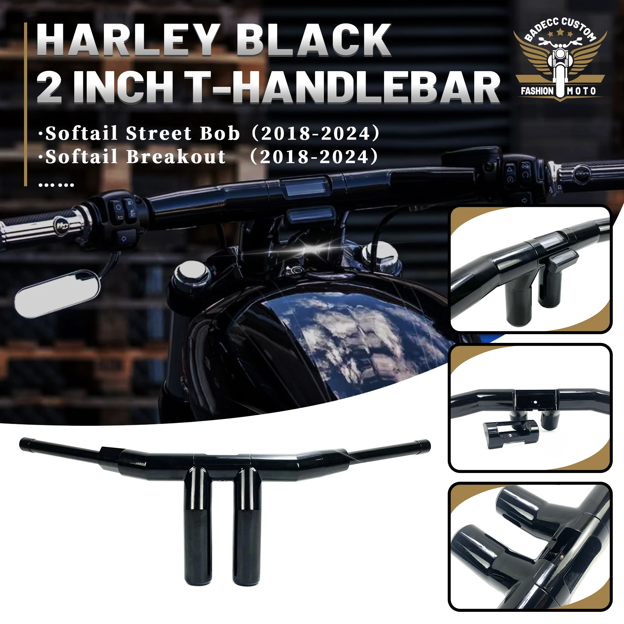

Motorcycle handlebars 2-inch T handlebars for Harley Street bob Breakout 2018-2024 Custom Black handlebars