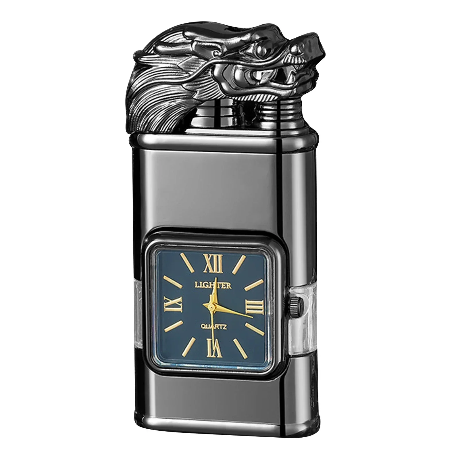 New Faucet Direct Windproof Blue Flame Double Flame Lighter With Watch Portable Inflatable Torch Cigarette Lighter Smoking Gift