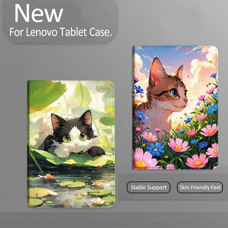 

Beautiful Cat Flower Art For Xiaoxin Lenovo Tab Pad K11 K10 M10 P11 3rd Plus Pro Legion Y700 Y900 Gen4 2 Tablet Case Gift