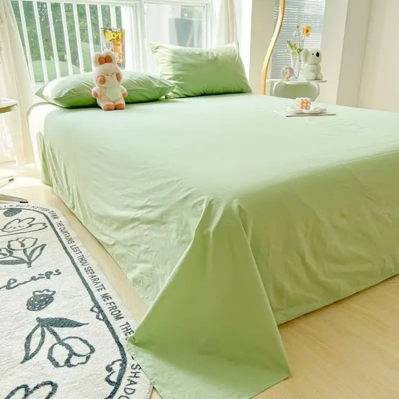 

3Pcs Set Flat Sheets Printed Washed Household Comfortable Queen King Size Bed Cover Breathable Bed Sheet With 2pcs Pillow Covers