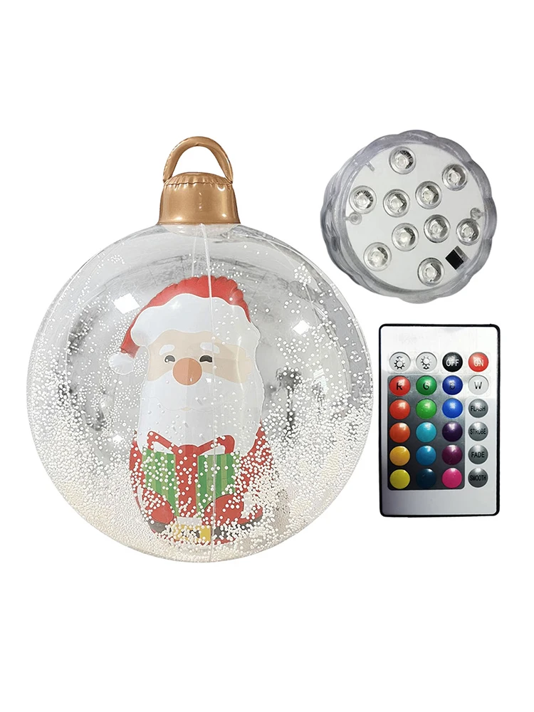 23.6 Inch Giant Inflatable Christmas Ball with LED Light Large Ball Hanging Ornaments with Remote Control for Yard & Pool Decor