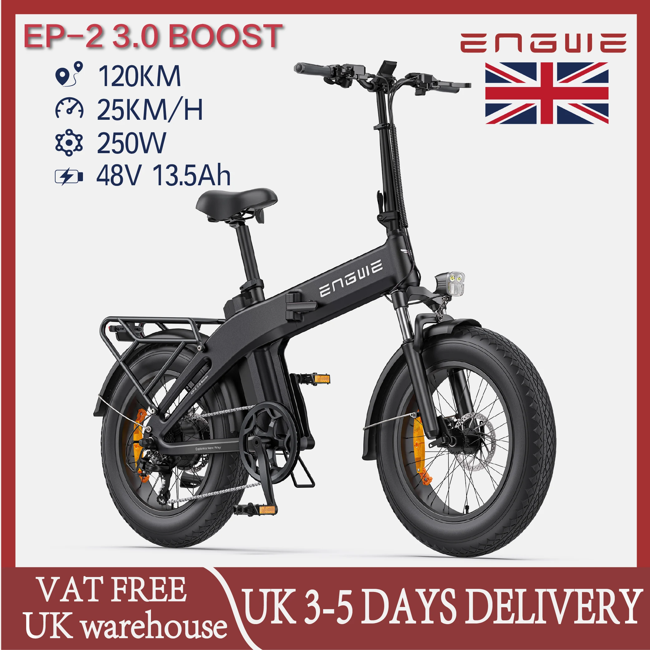 AliExpress ENGWE EP-2 3.0 Boost Folding Electric Bicycle 120km Range, 75Nm Torque Sensor, 48V 13.5Ah Battery, 20×4.0 Tires E-Bike