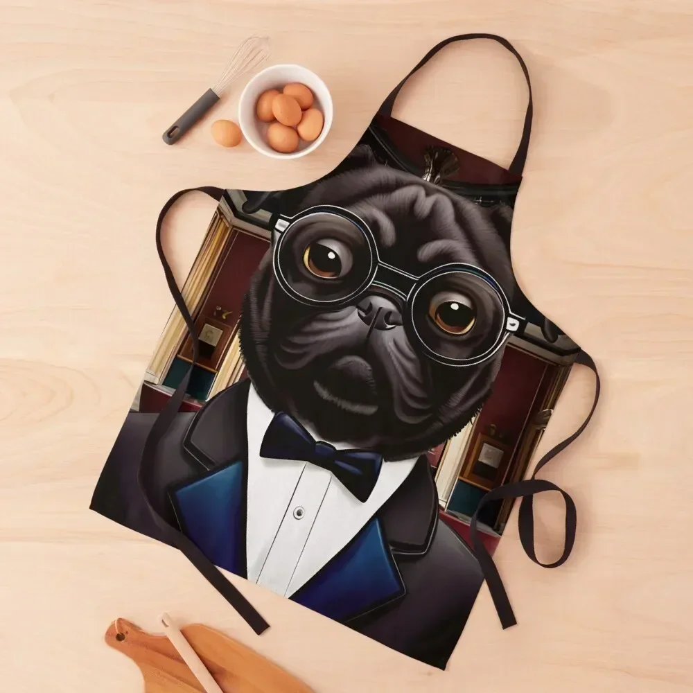 Otis The Sophisticated Pug Apron Professional Barber Cleaning Products For Home Chef Uniform Woman Kitchenware Apron