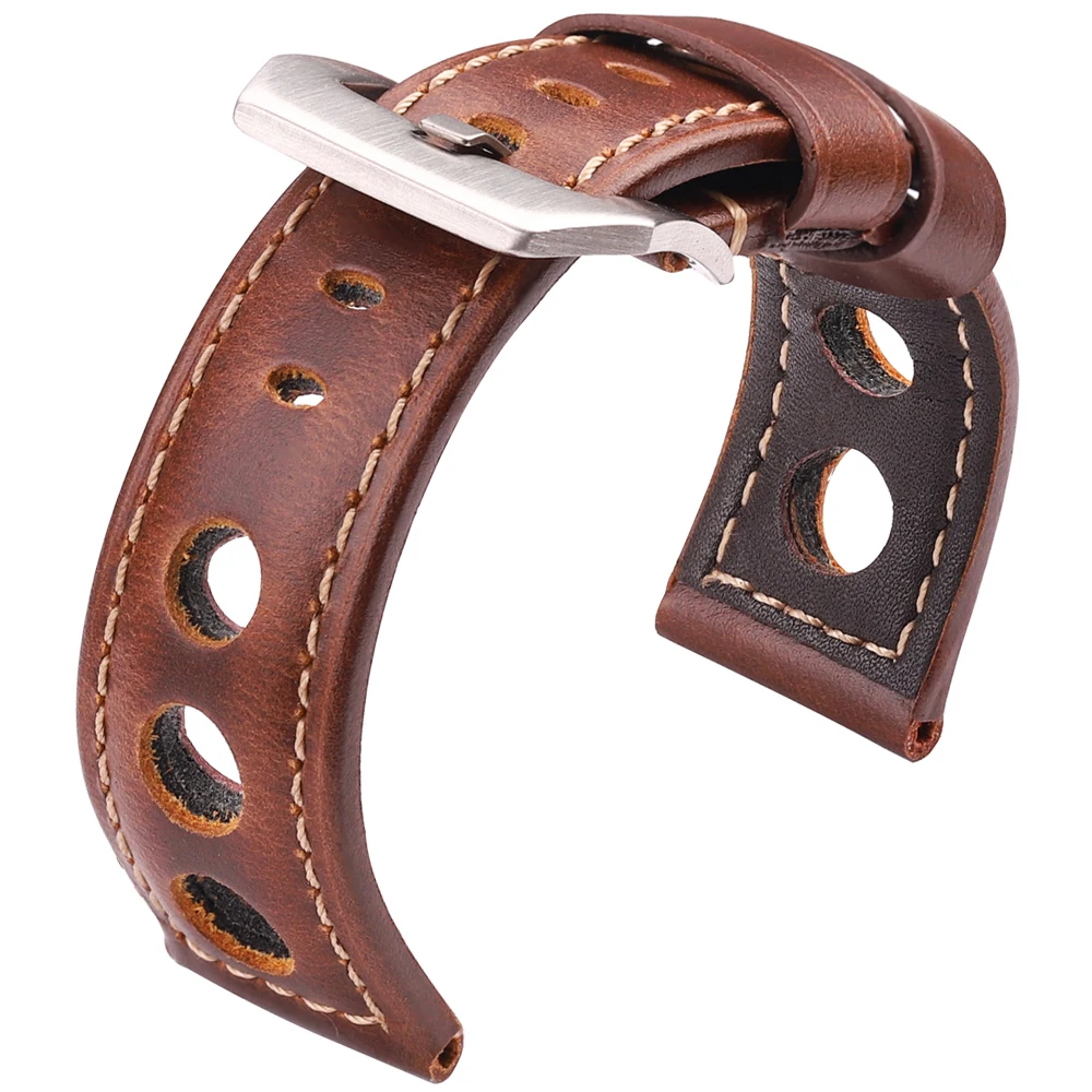 Cowhide Genuine Leather Watch Strap 20mm 22mm 24mm Unisex Oil Wax Fashion Band with Pin Buckle Watchbands