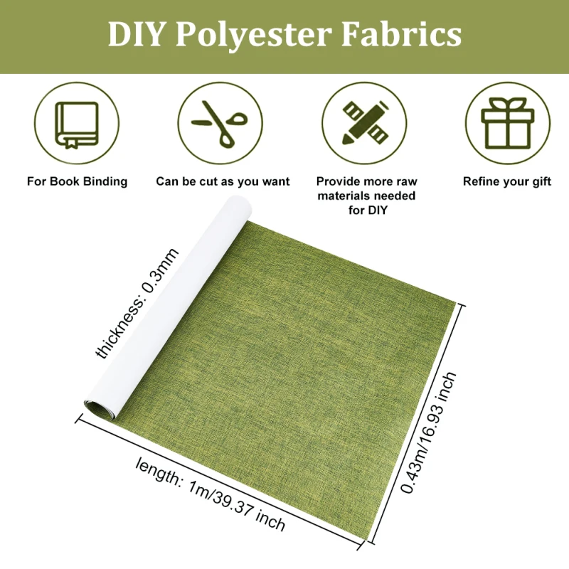 39.4x16.9 Inch Olive Book Binding Cloth Bookcover Fabric Surface with Paper Backed Book Cloth Close-Weave Book Cloth for Book