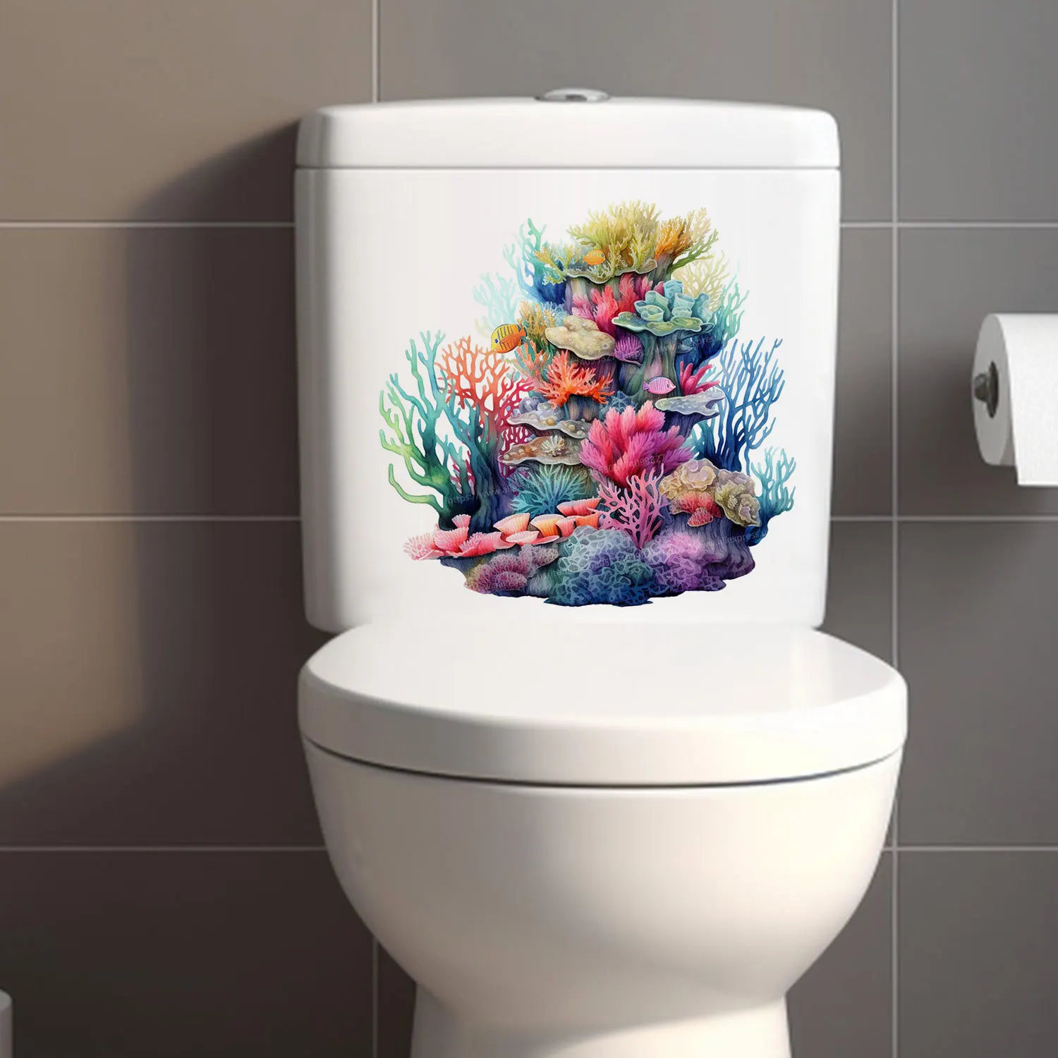 Sea Turtle Coral Jellyfish Toilet Lid Decal Sticker Bathroom Beautification Self-Adhesive Decoration Waterproof Sticker M894