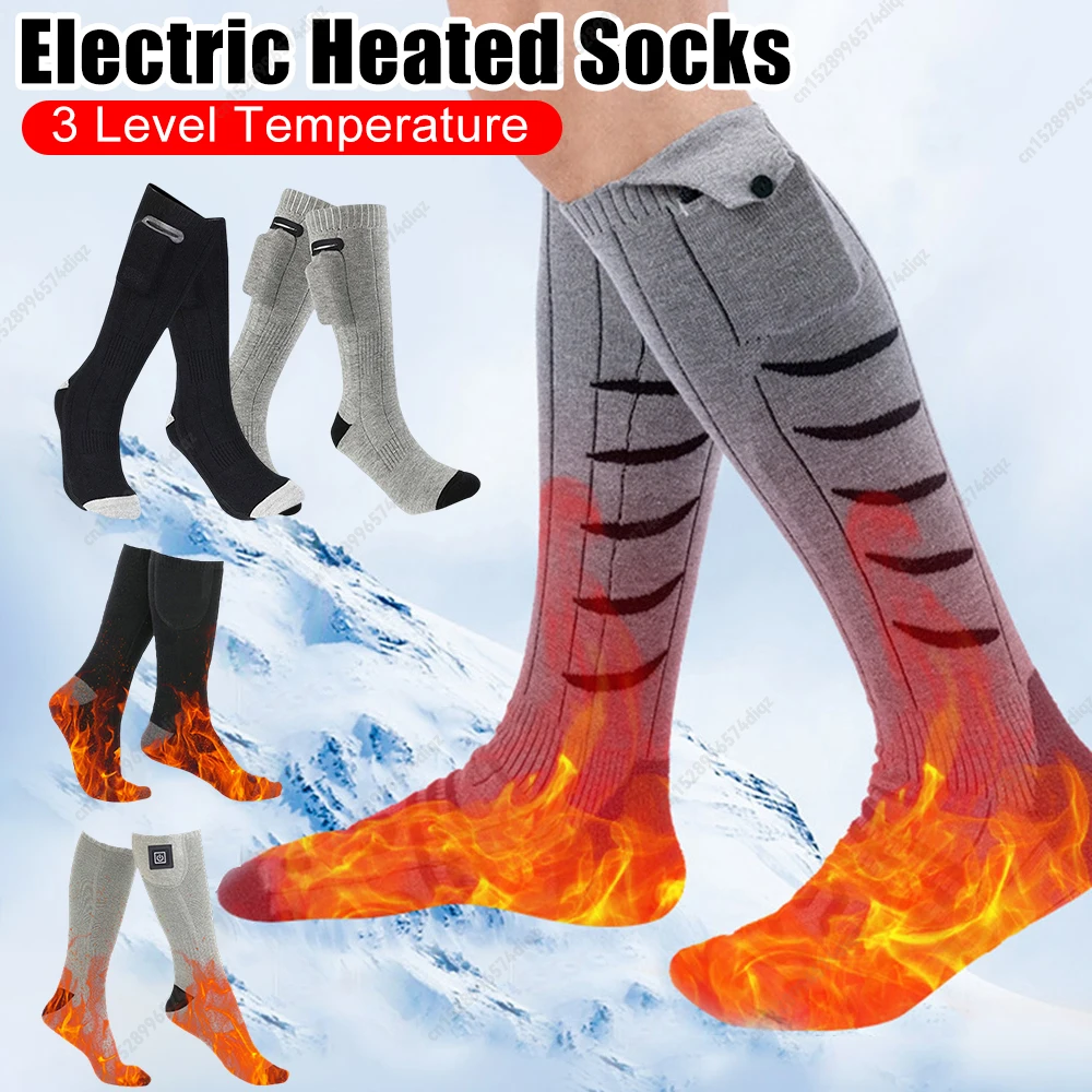 Chaussettes chauffantes électriques chaussettes chauffantes électriques à 3 niveaux de température chaussettes thermiques chaudes d'hiver résistantes au froid chauffage rapide pour hommes femmes