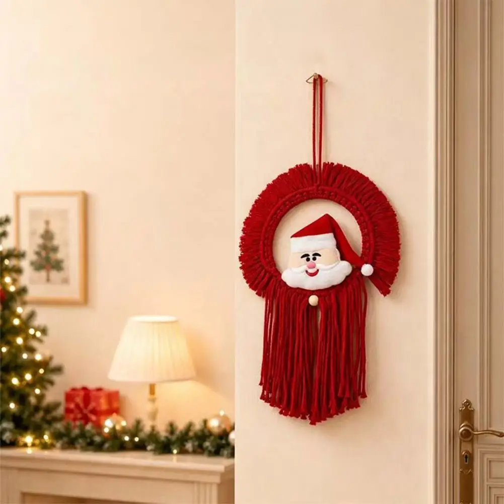 Hand�Woven Santa Claus Tapestry Wall Hanging, Christmas Wall Decor with Tassels, Boho Wall Ornament for Kid Room Home Holiday De