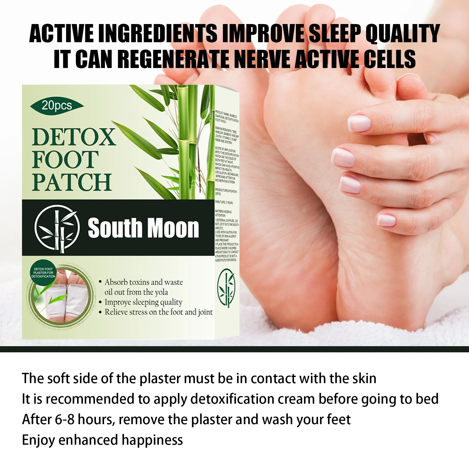 Detoxification Foot Sticker Improve Sleep Headache Back Pain Loss Weight Relieve Stress Remove Toxin Bamboo Charcoal Foot Patch