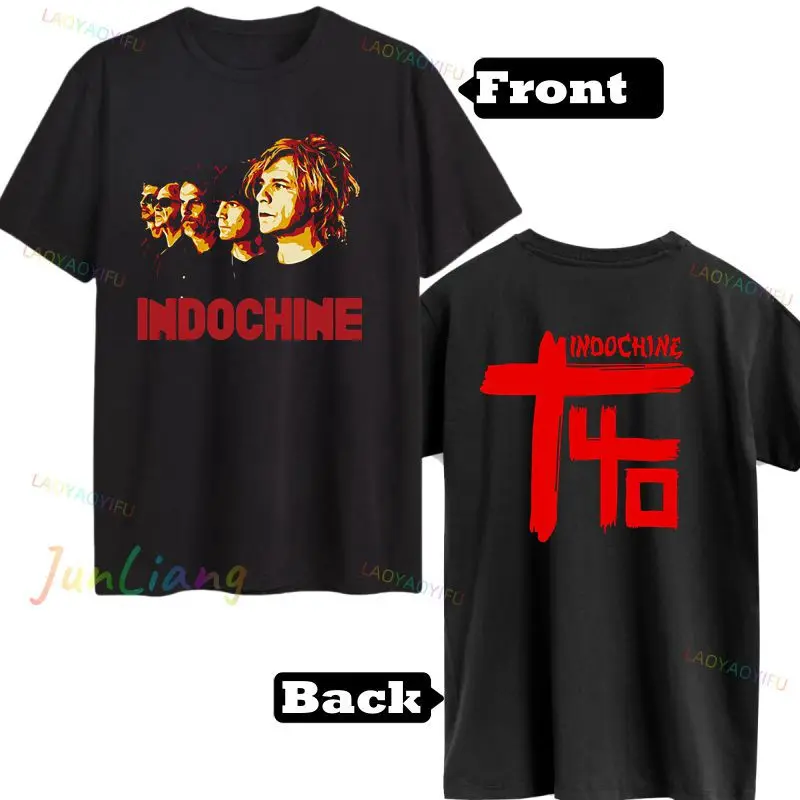 Indochine I Can't I Have Indochine Male T-shirt Rock Hip-Hop Band Print Shirt Short Sleeve Round Neck Vintage 100% Cotton Top