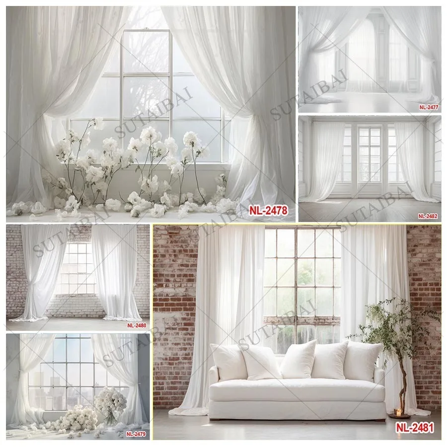 

Photography Background White Indoor Window Floral Adult Birthday Wedding Maternity Portrait Decor Backdrop Photo Studio