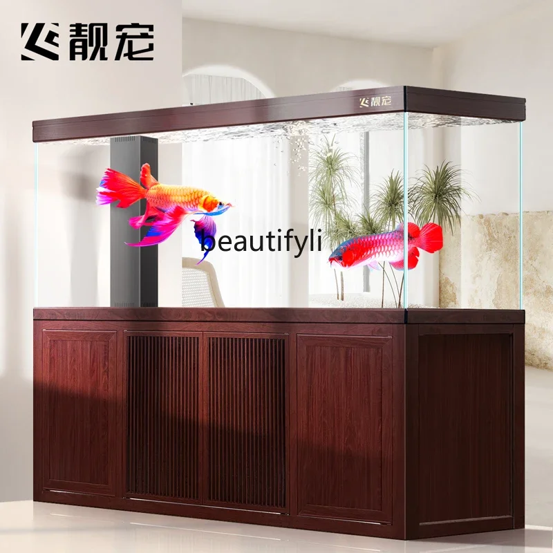 Chinese dragon fish tank company living room ultra-white glass professional grade bottom filter large aquarium