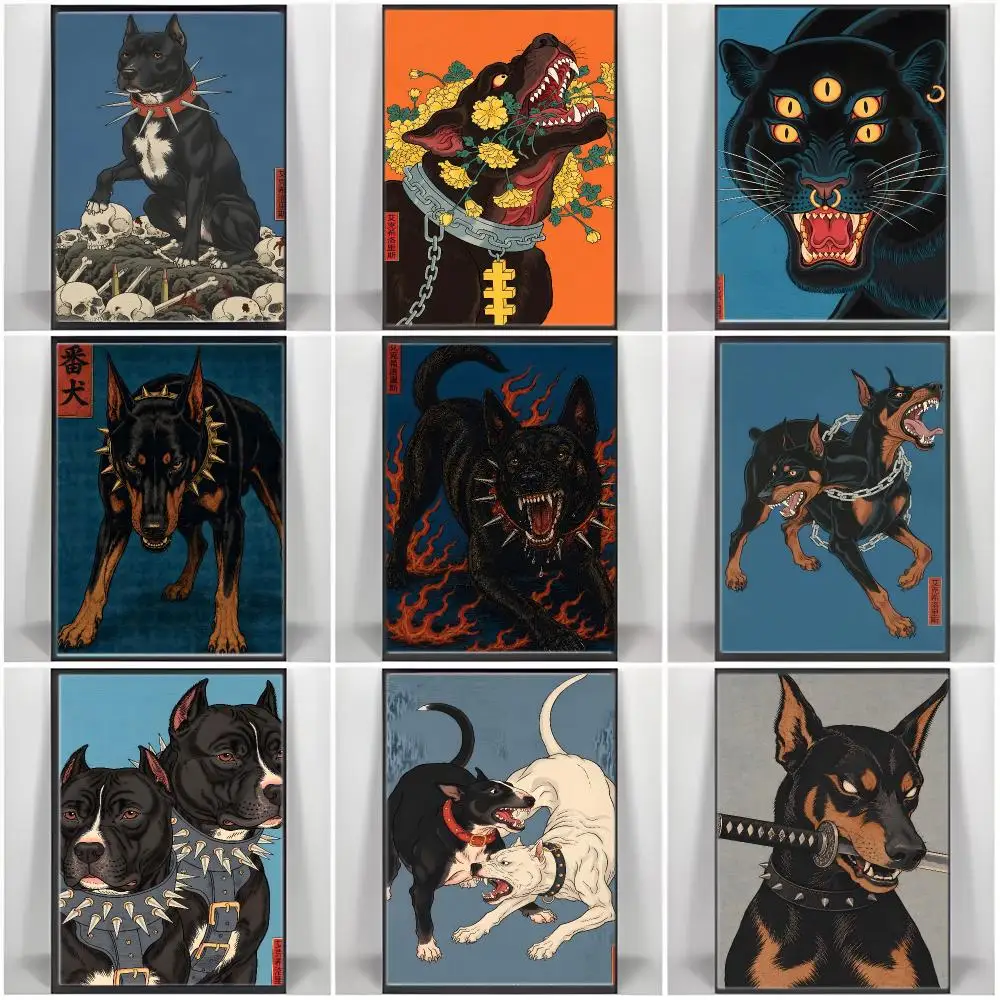 U-Ukiyo e Dark Beast Poster  Self-adhesive Art Waterproof Paper Sticker Coffee House Bar Room Wall Decor