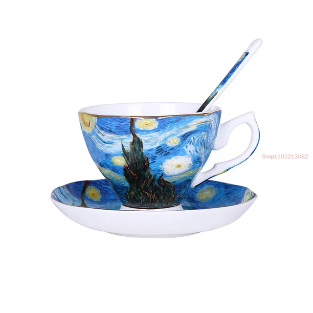 Van Gogh Art Painting Coffee Mugs The Starry Night, Sunflowers, Sower, Irises Saint-Remy Tea Cups