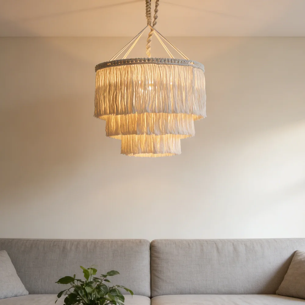 1pcs Handwoven Woven Tapestry Lampshade Exquisite Classic Macrame Tassel Lamp Shade Creative Vintage Hanging Light Cover Hotel