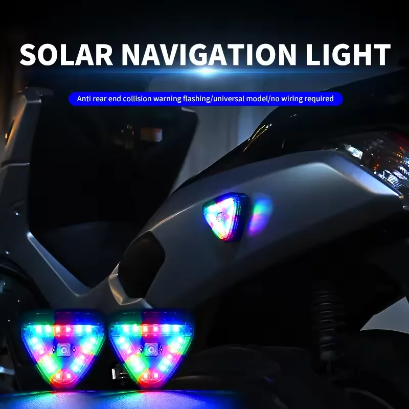 Solar Power Strobe Warning Light Motorcycle Car Motorbike Colorful Waterproof LED Night Rear Collision Flashing Siganl Lamp For