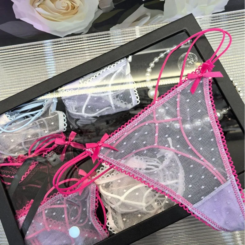 

SP & CITY Temptation, прозрачное сексуальное женское нижнее белье в тонкий горошек, милые сетчатые трусики с бантом для девочек, хлопковые милые стринги с промежностью