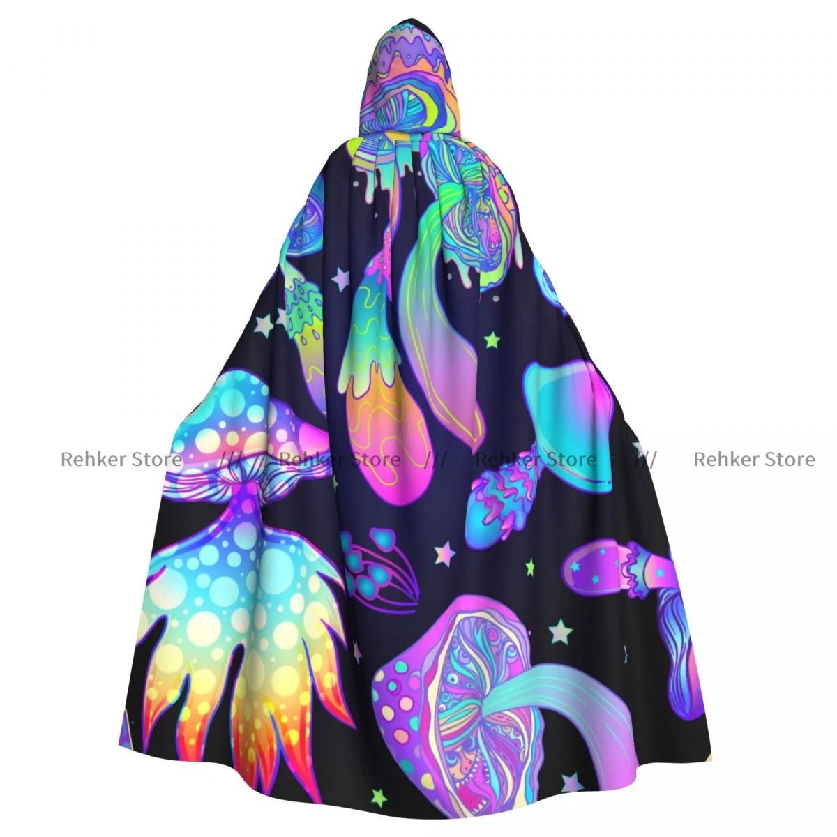 

Adult Halloween Hippie And Boho Mushrooms Cloak Cape Hooded Medieval Costume Full Length Dress Coat