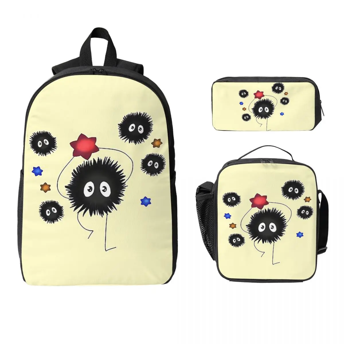 Soot Studio Ghibli Backpack Student Boys Girls BookBag School Bag Laptop Shoulder Bags 3ps Insulated Lunch Bag Pencil Case