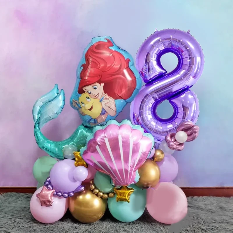 The Little Mermaid Birthday Decoration Party Balloon Plate Cup Tablecloth Banner Princess Ariel Mermaid Party Supplies For Kids