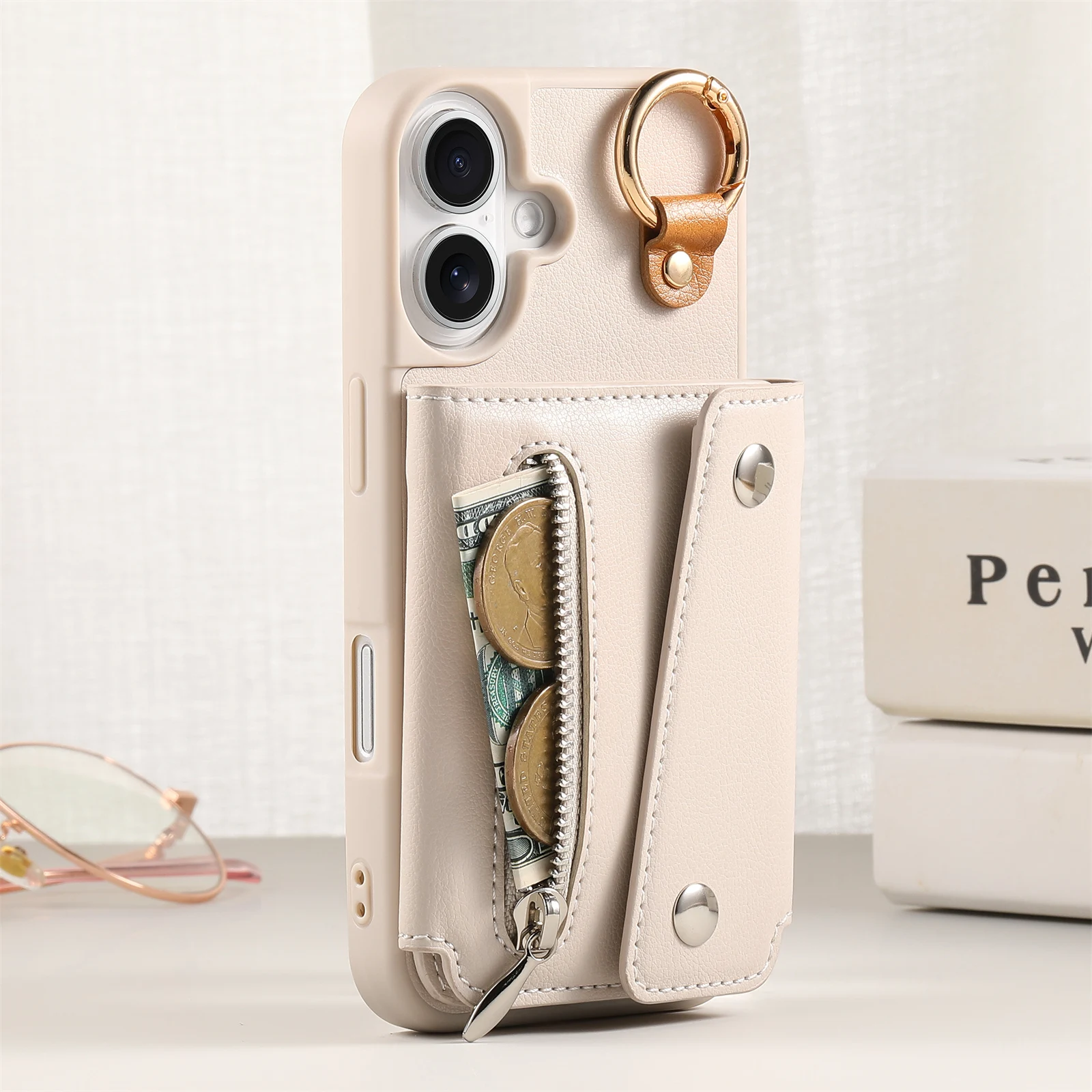 

Zipper Wallet Stand Phone Case For Iphone 17 Air 16e 16 15 14 Plus 13 12 11 Pro Max PU Leather Card Holder Shockproof Back Cover