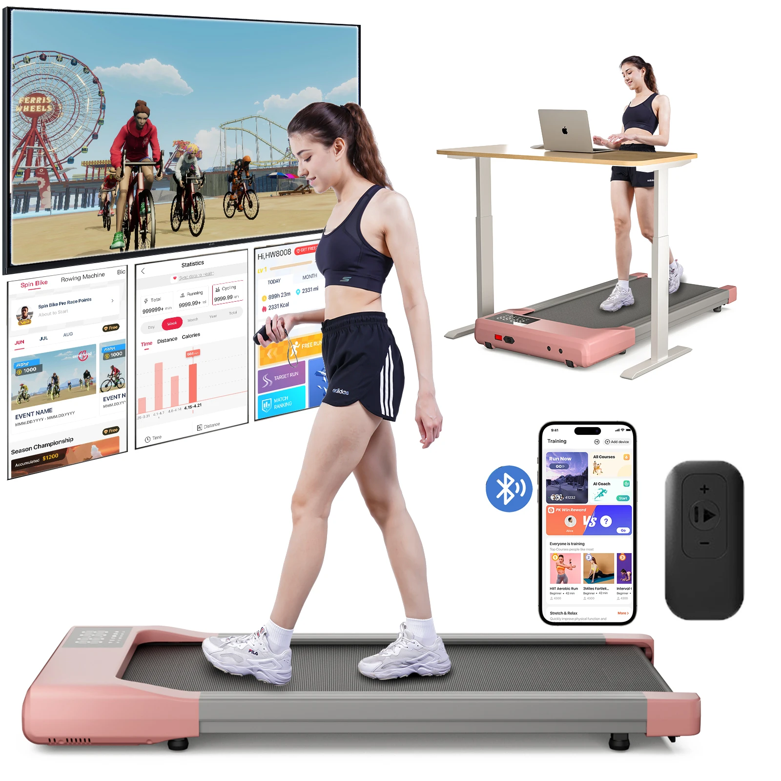 Loopband met platte loopvlak, 2,5 PK motor, snelheid 1-4 km/u, antislip, schokabsorptie, draagbare loopband voor thuis, kantoor en fitness.
