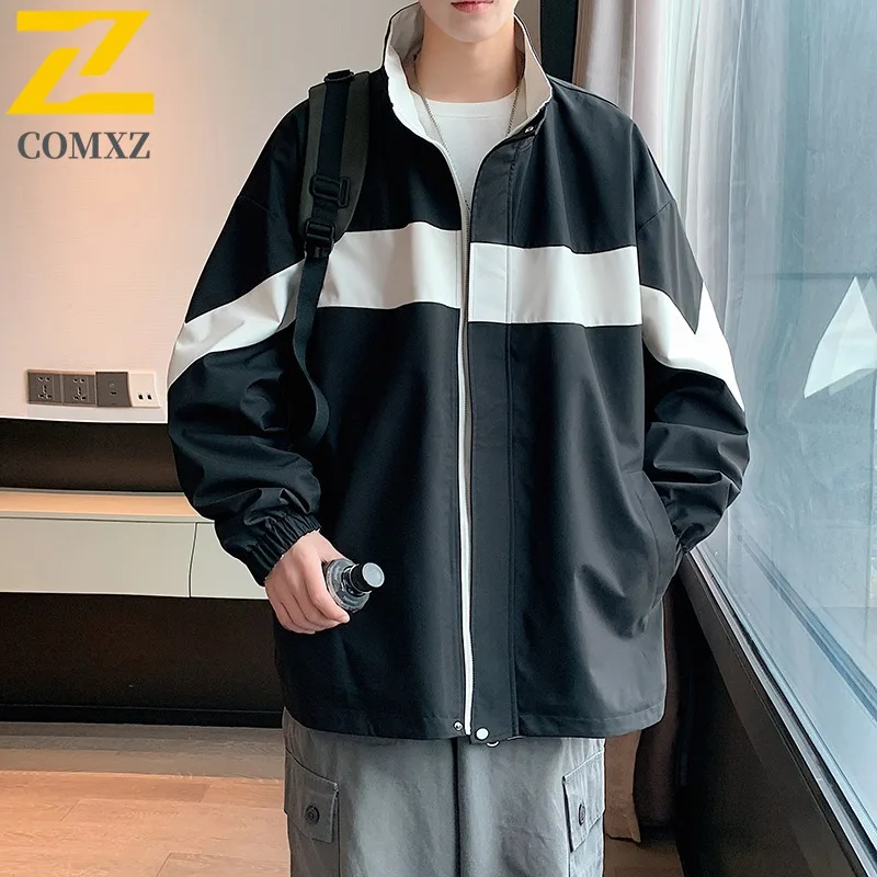 

COMXZ 2025 Men's Reversible Hooded Workwear Jacket Fall Winter Stand Collar Windproof Trendy Loose Fit Waterproof Coat