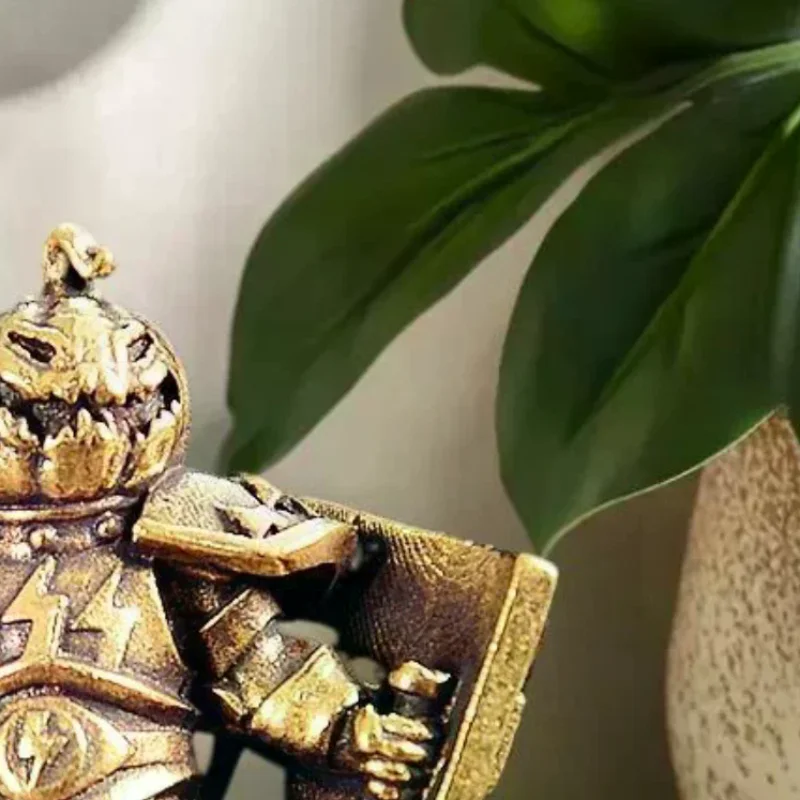 Brass Made Shield Soldier Statue Pumpkin Demon Warrior Display With Hammer Pumpkin Headgear Figurine Home Office Decor