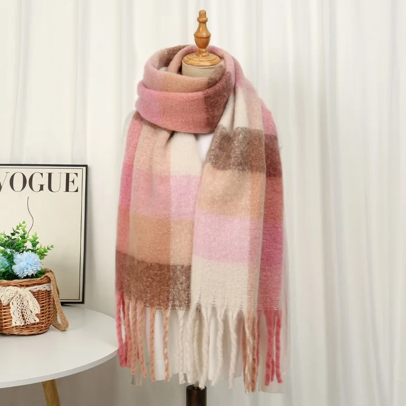 وشاح شتوي محبوك سميك مكتنز للجنسين، غلاف طويل بنمط شبكي كبير الحجم، بطانية عصرية دافئة للرجال والنساء #4