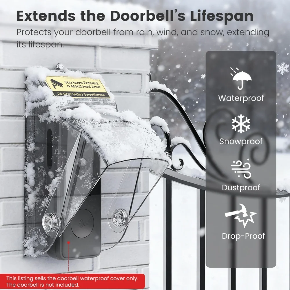 Transparent Waterproof Video Doorbell Cover Rotatable With Triple Protection For Outdoor Video Doorbell Cameras