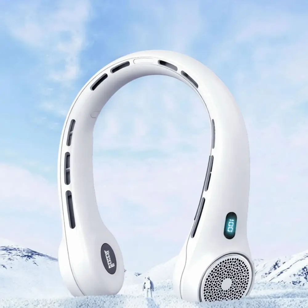 2025 New Hanging Neck Fan Bladeless Portable Mute Air Cooler Digital Display Rechargeable Electric Fan For Outdoor Travel