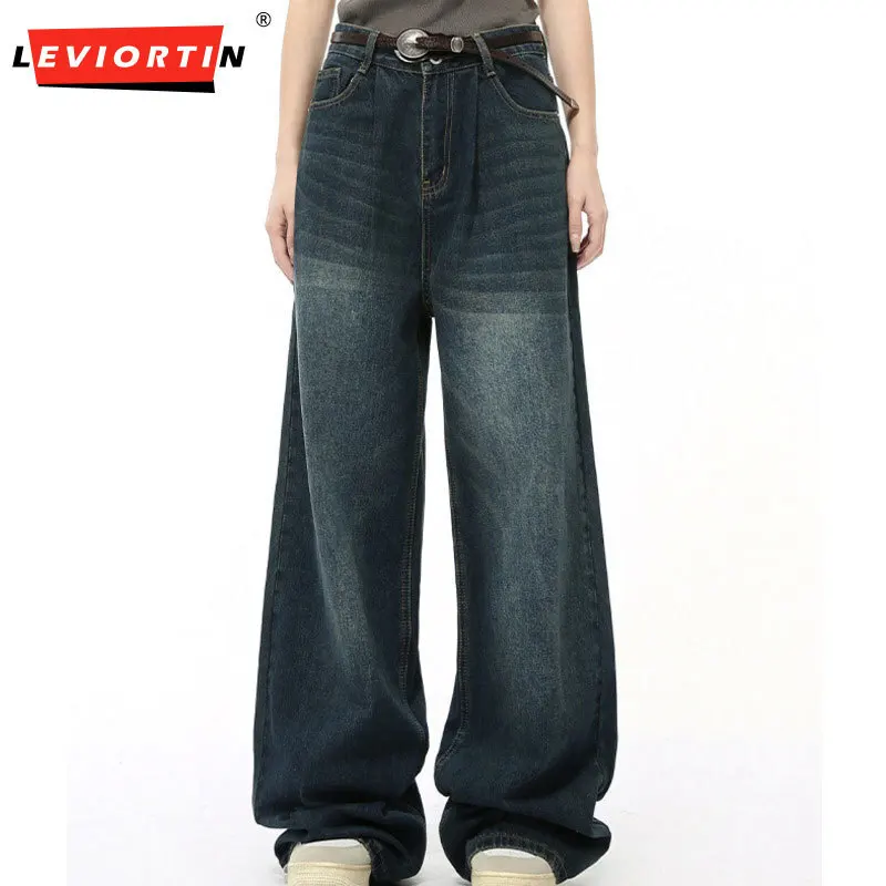 Mid rise straight leg jeans for men in the 2024 autumn season, new retro elastic, loose, wide leg, and floor hugging jeans trend