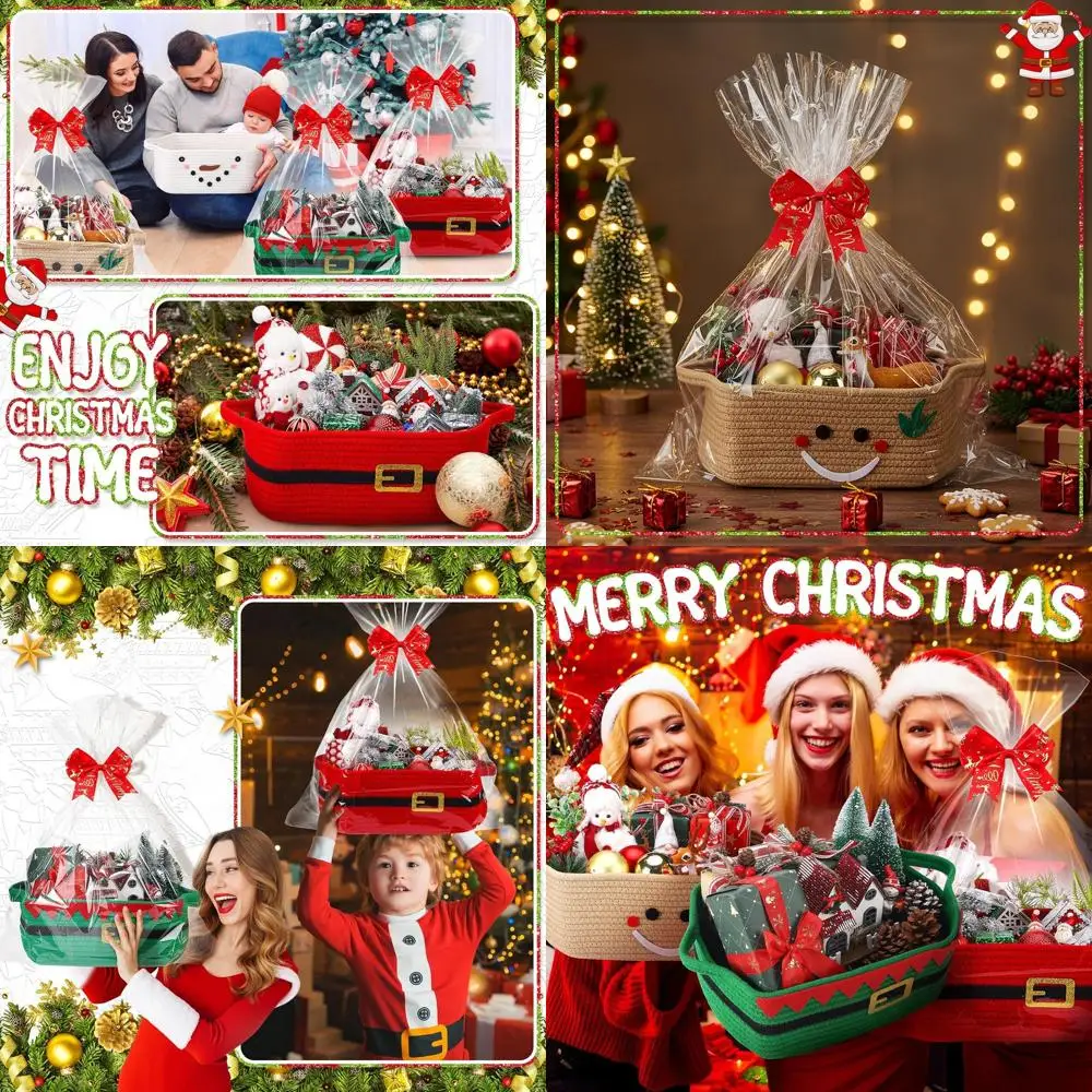 

Set of 4 Mini Woven Christmas Baskets with Gift Bag, Bow, and Greeting Card - Perfect for Snacks, Candy, and Holiday Storage